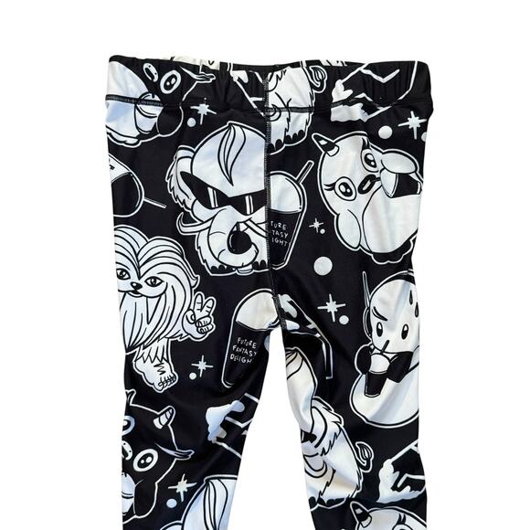 FUTURE FANTASY DELIGHT Slit Weave Graphic Leggings Streetwear Rave Festival Sz M - Picture 7 of 10